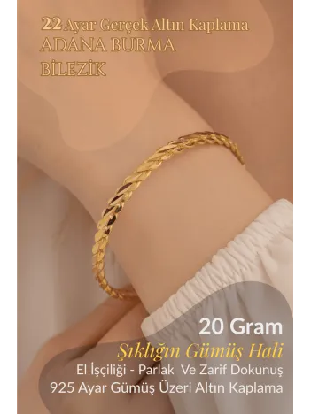 Adana Burma 22 Ayar Altın Kaplama Gümüş Bilezik 20 gr