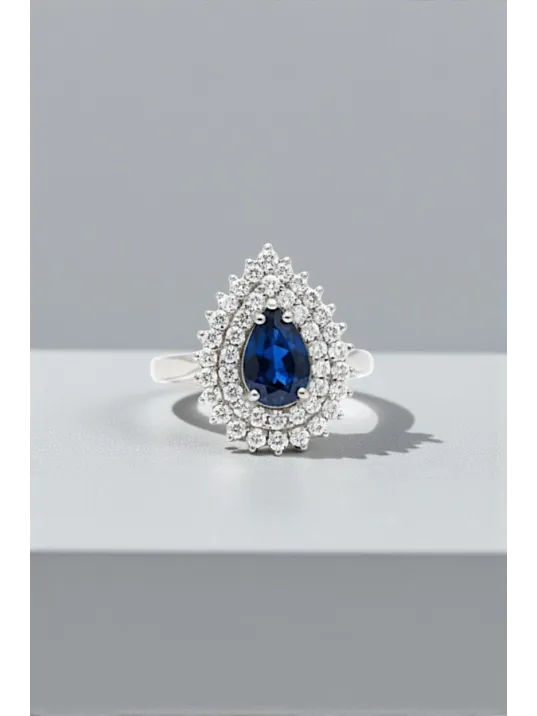 Çise Safir Taşlı Gümüş Su Yolu Yüzük