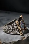 Erkek Mistik Topaz Taşlı Kitap Motifli 925 Ayar Gümüş Yüzük