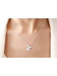 Kadın Gümüş Kolye - Z Harfi Zirkon Taşlı Balon Harf Kadın Kolye