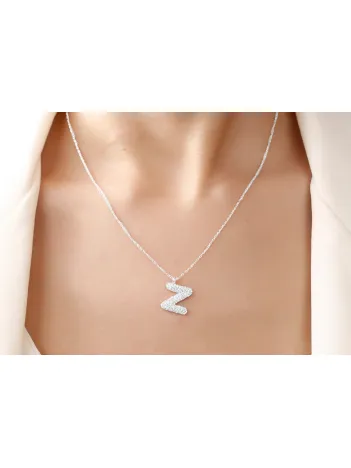 Kadın Gümüş Kolye - Z Harfi Zirkon Taşlı Balon Harf Kadın Kolye