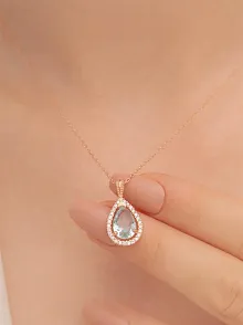 Damla Model Turkuaz Zirkon Taşlı Bayan 925 Ayar Gümüş Kolye GKLDMLAZRCN-ALT