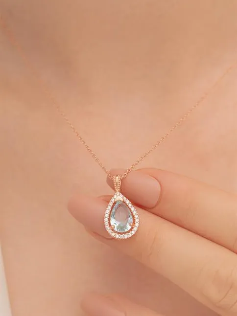 Damla Model Turkuaz Zirkon Taşlı Bayan 925 Ayar Gümüş Kolye GKLDMLAZRCN-ALT