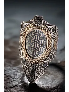 Erkek Omega Model Siyah Zirkon Taşlı 925 Ayar Gümüş Yüzük Zihgir Model