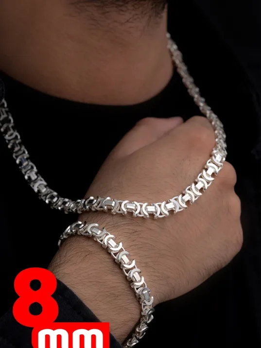 Erkek Gümüş Kolye Bileklik Set - Parlak Euro Kral Kolye Bileklik Gümüş Set Erkek Gümüş Kolye Bileklik Set - Parlak Euro Kral Kolye Bileklik Gümüş Set