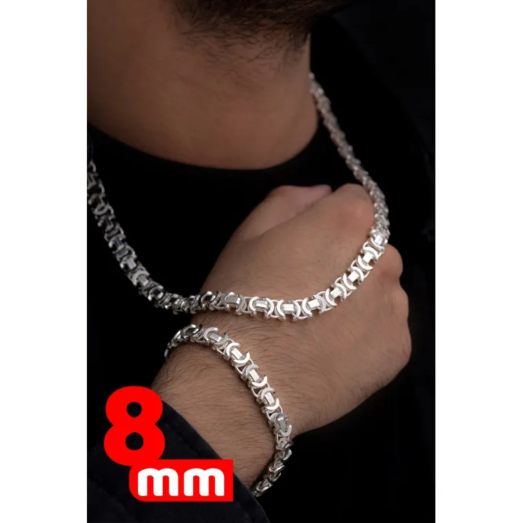 Erkek Gümüş Kolye Bileklik Set - Parlak Euro Kral Kolye Bileklik Gümüş Set Erkek Gümüş Kolye Bileklik Set - Parlak Euro Kral Kolye Bileklik Gümüş Set