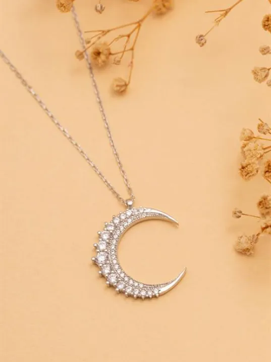Zirkon Taşlı Hilal Model 2 Kadın Gümüş Kolye GKLGMSHLLM2-GMS Zirkon Taşlı Hilal Model 2 Kadın Gümüş Kolye GKLGMSHLLM2-GMS