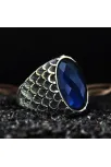 Erkek Gümüş Yüzük - Anka Model - Lacivert Safir Kristal Kesim Taşlı Özel Seri Erkek Gümüş Yüzük