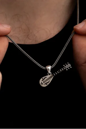 Bağlama Saz Erkek Gümüş Kolye