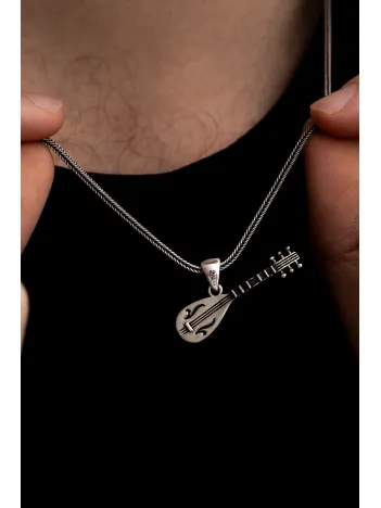 Bağlama Saz Erkek Gümüş Kolye