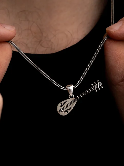 Bağlama Saz Erkek Gümüş Kolye