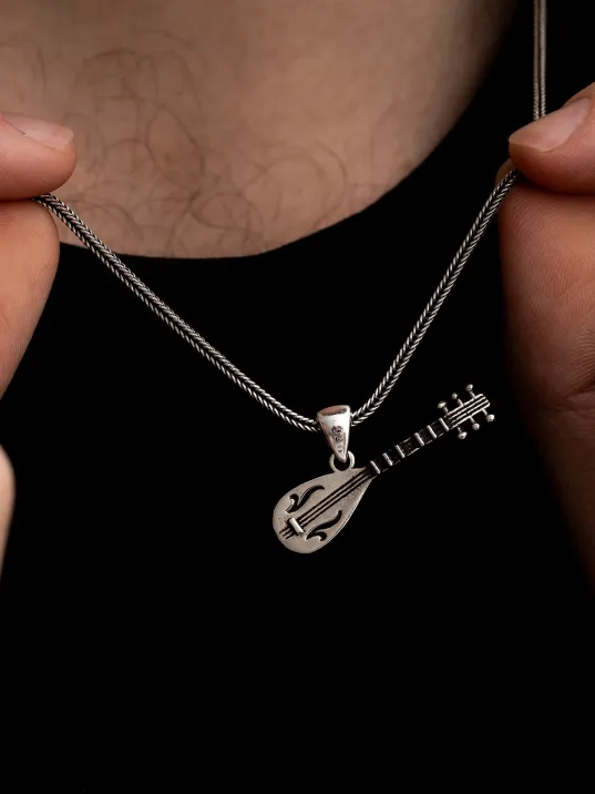 Bağlama Saz Erkek Gümüş Kolye
