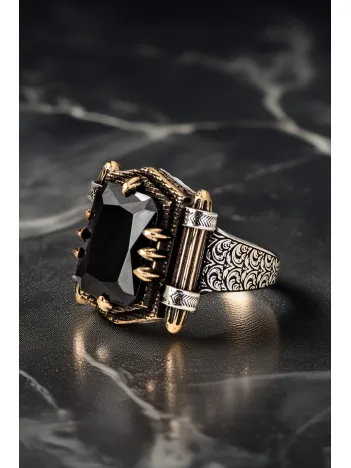 Erkek Siyah Oniks Taşlı Kitap Model 925 Ayar Gümüş Yüzük