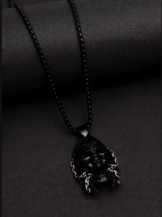 Erkek Kolye - Şovalye Kuru Kafa Model Erkek Çelik Kolye - 316 L Paslanmaz Çelik