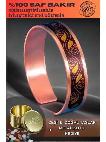 Kadın Bakır Bileklik - Sonbahar Model Özel Baskı Metal Kutu Ve Kuvars Taşı