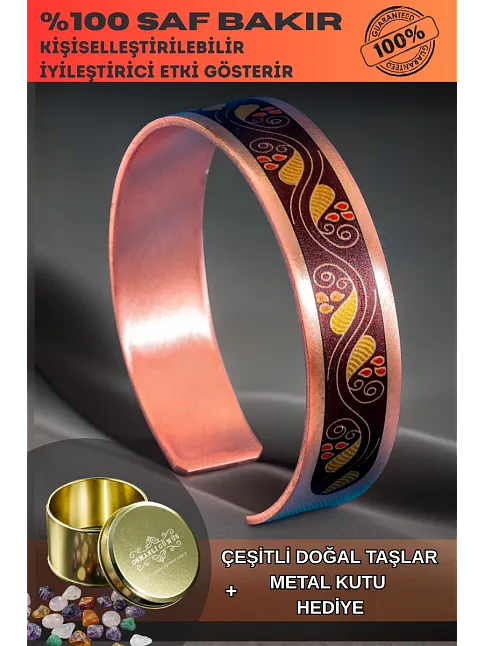 Kadın Bakır Bileklik - Sonbahar Model Özel Baskı Metal Kutu Ve Kuvars Taşı