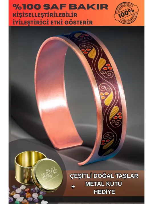 Kadın Bakır Bileklik - Sonbahar Model Özel Baskı Metal Kutu Ve Kuvars Taşı Kadın Bakır Bileklik - Sonbahar Model Özel Baskı Metal Kutu Ve Kuvars Taşı