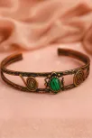 Kadın Bakır Bileklik - Yeşil Malahit (Malakit) Doğal Taşlı Otantik Model El İşçiliği Tasarım Bilezik