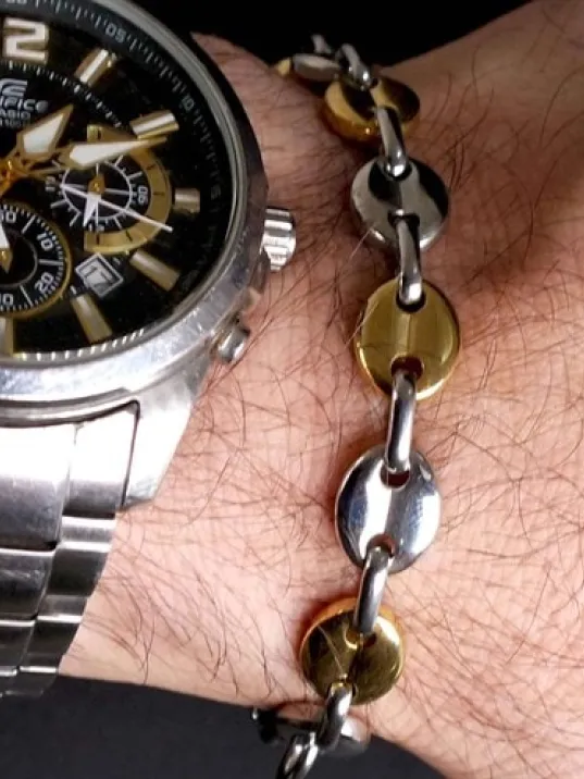 Gemici Model Sarı Beyaz Çelik Erkek Bileklik