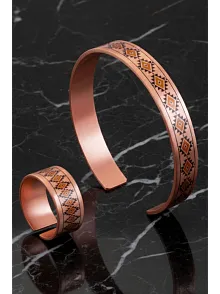 Kadın Bakır Bileklik Yüzük Set - Lenka Model Özel Baskı Metal Kutu Ve Kuvars Taşı