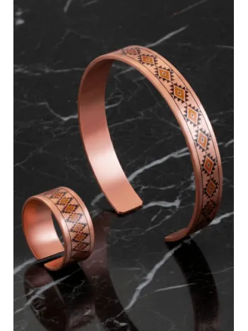 Kadın Bakır Bileklik Yüzük Set - Lenka Model Özel Baskı Metal Kutu Ve Kuvars Taşı