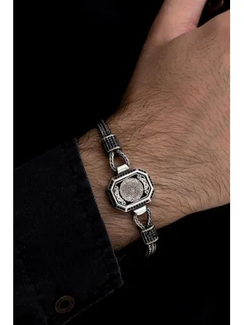 Erkek Gümüş Bileklik - İnşirah Suresi Motifli Tilkikuyruğu Zincirli 925 Ayar Gümüş Bileklik