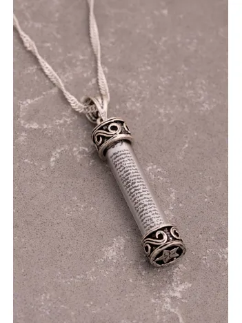 Camlı Gümüş Cevşen Muska Kadın Kolye Zincir