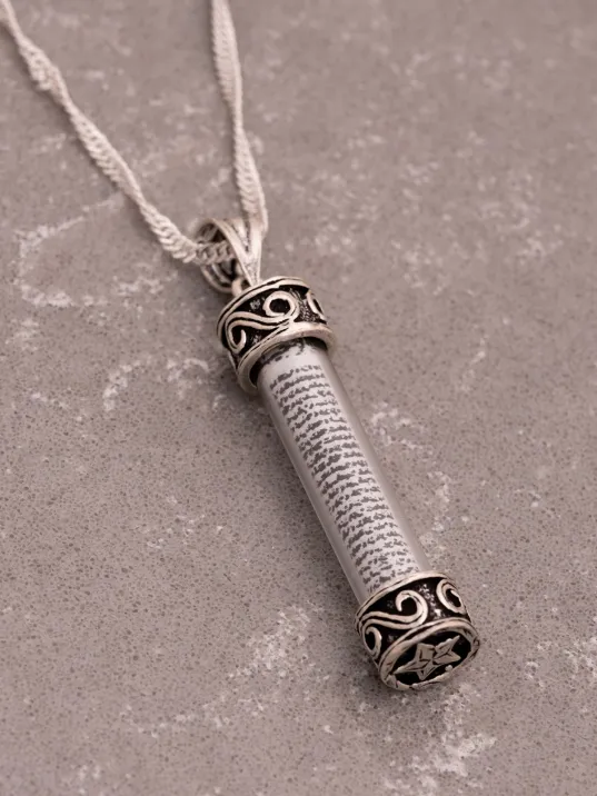 Camlı Gümüş Cevşen Muska Kadın Kolye Zincir