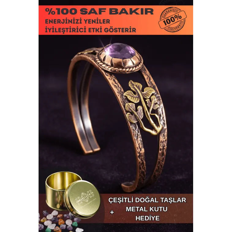 Mor Ametist Taşlı Antik Bakır Kadın Bileklik – Metal Kutu Ve Doğal Taşlar Mor Ametist Taşlı Antik Bakır Kadın Bileklik – Metal Kutu Ve Doğal Taşlar