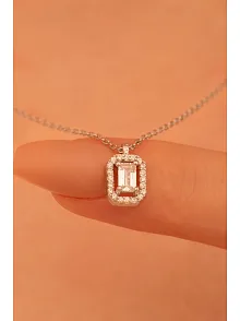 Baget Taşlı Bayan Gümüş Kolye Zincir
