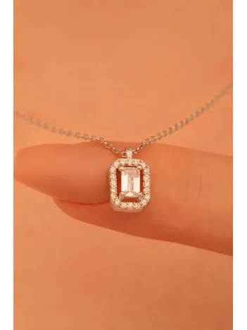 Baget Taşlı Bayan Gümüş Kolye Zincir