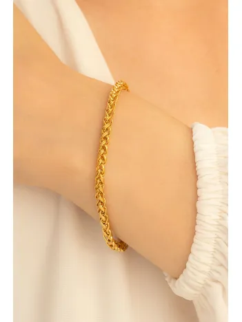 18 Ayar Gerçek Altın Kaplama Spiga Model Çelik Bileklik - Erkek Bileklik - Kadın Bileklik