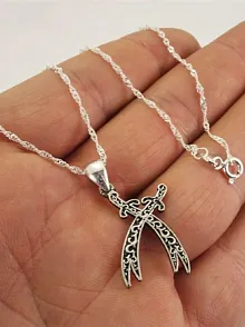 Çift Zülfikarlı Bayan Gümüş Kolye