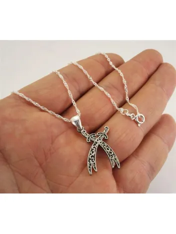 Çift Zülfikarlı Bayan Gümüş Kolye