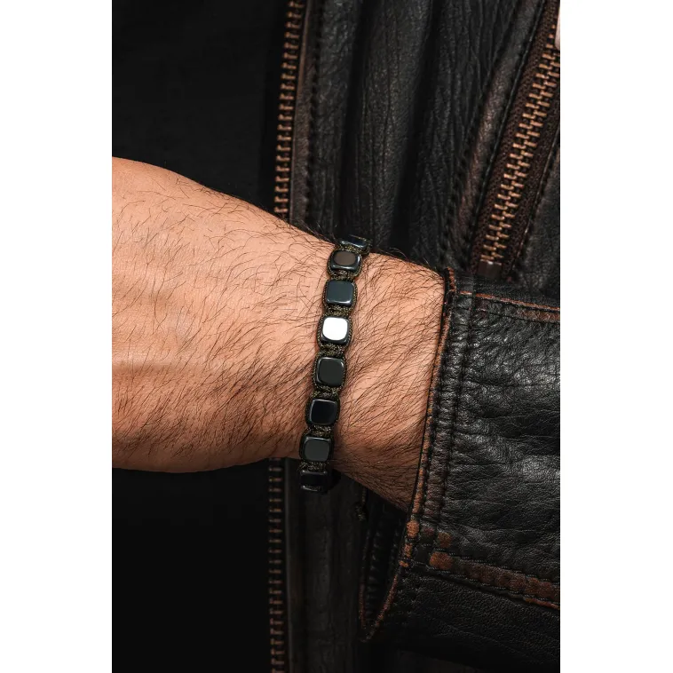 Erkek Kadın Doğal Taş Bileklik - Siyah Hematit Doğal Taşlı Yeşil Makrome Model 2 Unisex Bileklik Erkek Kadın Doğal Taş Bileklik - Siyah Hematit Doğal Taşlı Yeşil Makrome Model 2 Unisex Bileklik