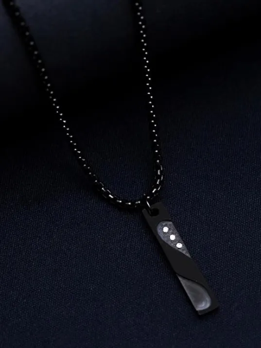 Erkek - Çelik Kolye - Zirkon Taşlı İnce Kibar Çelik Kolye