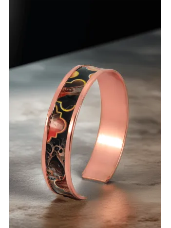 Kadın Bakır Bileklik - Ester Model Özel Baskı Metal Kutu Ve Doğal Taşlar