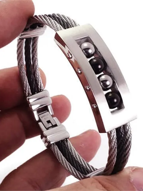 Komple 316L Paslanmaz Çelik Erkek Bileklik Künye Orta Kalınlıkta Bilyalı Model