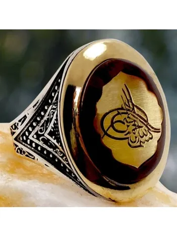 Osmanlı Tuğralı Otantik Gümüş Erkek Yüzük