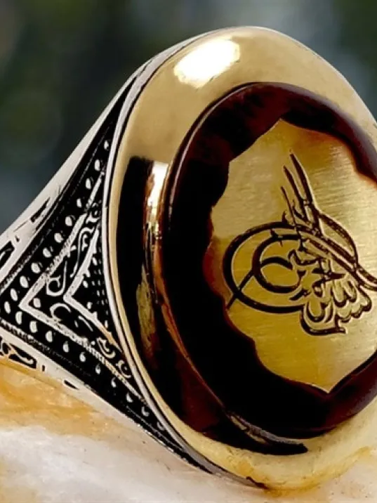 Osmanlı Tuğralı Otantik Gümüş Erkek Yüzük