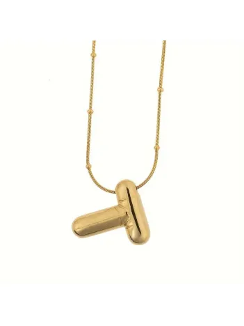 Kadın Çelik Kolye - Altın Kaplama T Harfi Balon Harf Kadın Kolye