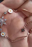 Rose Rengi Nergis Çiçeği Zirkon Taşlı Bayan Gümüş Bileklik