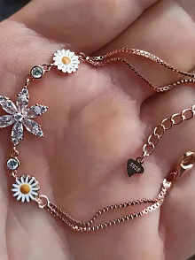 Rose Rengi Nergis Çiçeği Zirkon Taşlı Bayan Gümüş Bileklik