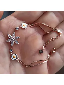 Rose Rengi Nergis Çiçeği Zirkon Taşlı Bayan Gümüş Bileklik