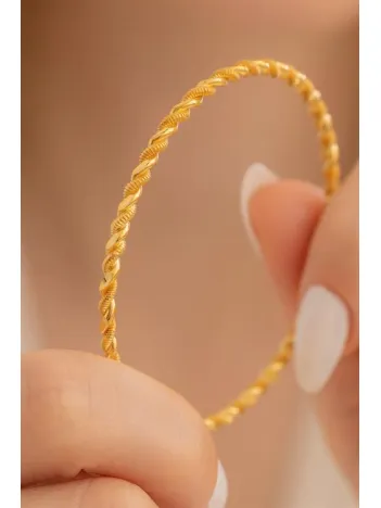 Kadın Gümüş Bilezik - 3mm Kalınlıkta 22 Ayar Burma Altın Kaplama Gümüş Bilezik