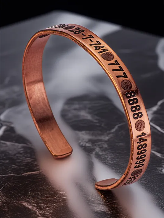 Erkek Kadın Bakır Bileklik - Içi Zırh Ve Koruma Dualı Sayı Sekansları Para Sağlık Metal Kutu Taş