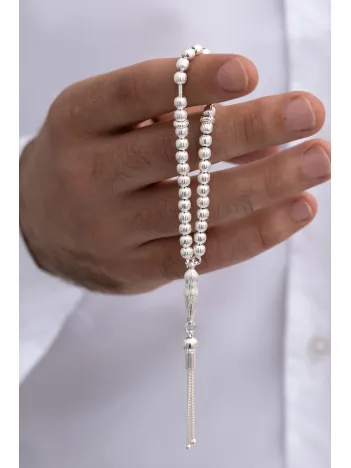 Gümüş Tespih - Çizgili Küre Kesim Minik Maskot Boy 12,5 gr