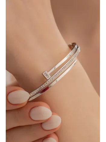 Kadın Çelik Bileklik - Taşlı Çivi Model 3 Sıra Kadın Kelepçe