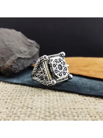 Kişiye Özel Mikro Zirkon Taşlı Erkek Gümüş Yüzük (İçine Fotoğraf, İsim, Logo Yapılır) GYZGMSGUMSC