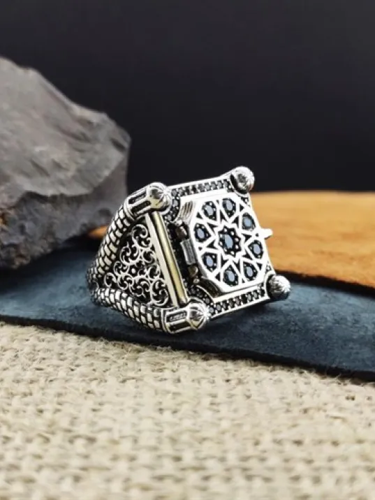 Kişiye Özel Mikro Zirkon Taşlı Erkek Gümüş Yüzük (İçine Fotoğraf, İsim, Logo Yapılır) GYZGMSGUMSC